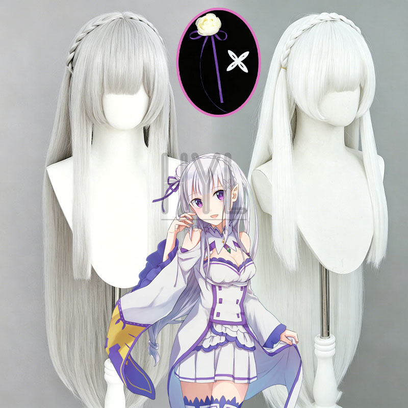 Men Accessories In Silver - Anime Re:Zero Emilia Cosplay Wig Silver